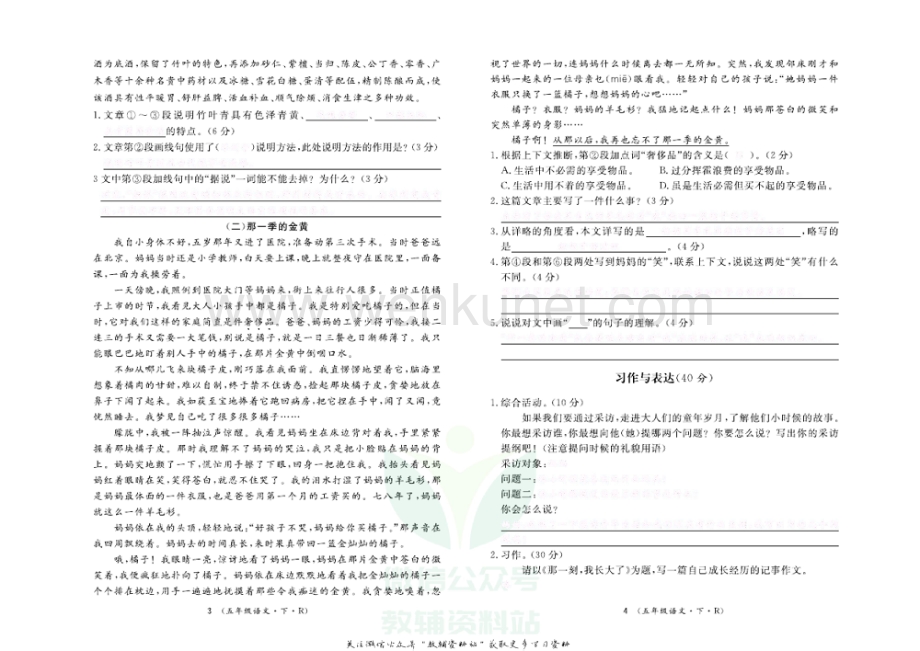 小学优品小课堂五年级下册语文人教版测试卷去答案版.pdf_第2页